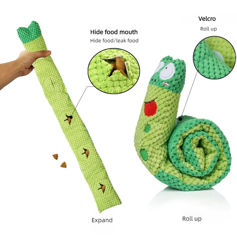 Dog Puzzle Feeder Interactive Toy Indestructible Plush Sound Squeak Puppy Toys for Resistant Foldable Snail Dogs Pet Supplies