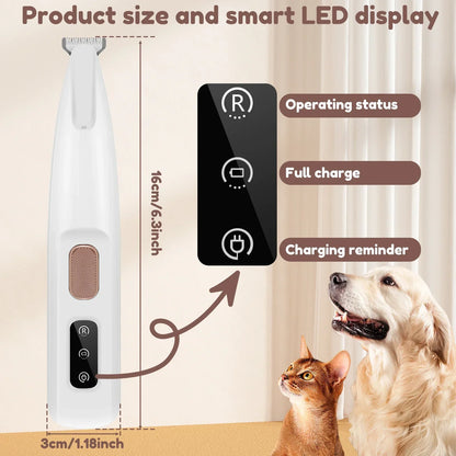 New Dog Paw Trimmer with LED Light Fully Waterproof Pet Hair Trimmer with LED Display Dog Clippers for Grooming 18Mm Widen Blade